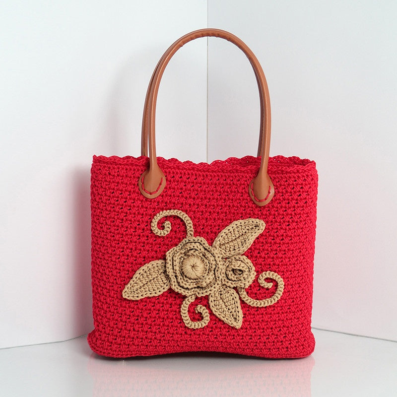 BORSA CON FIORE CROCHET APPLICATO - SWAN