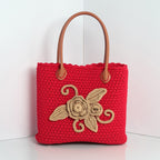 BORSA CON FIORE CROCHET APPLICATO - SWAN