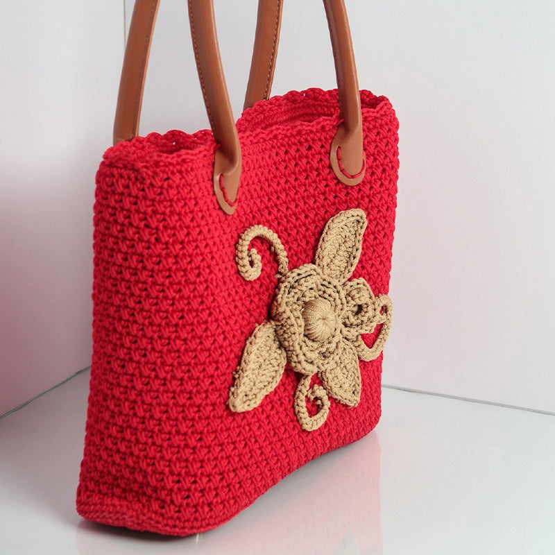 BORSA CON FIORE CROCHET APPLICATO - SWAN
