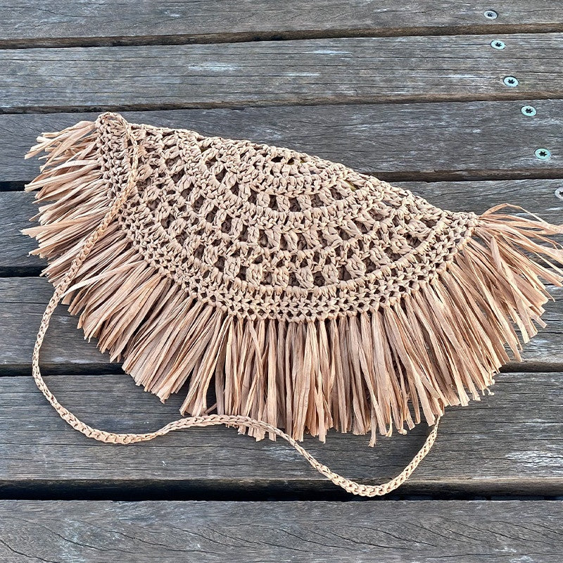 POCHETTE CON FRANGE - RAFIA
