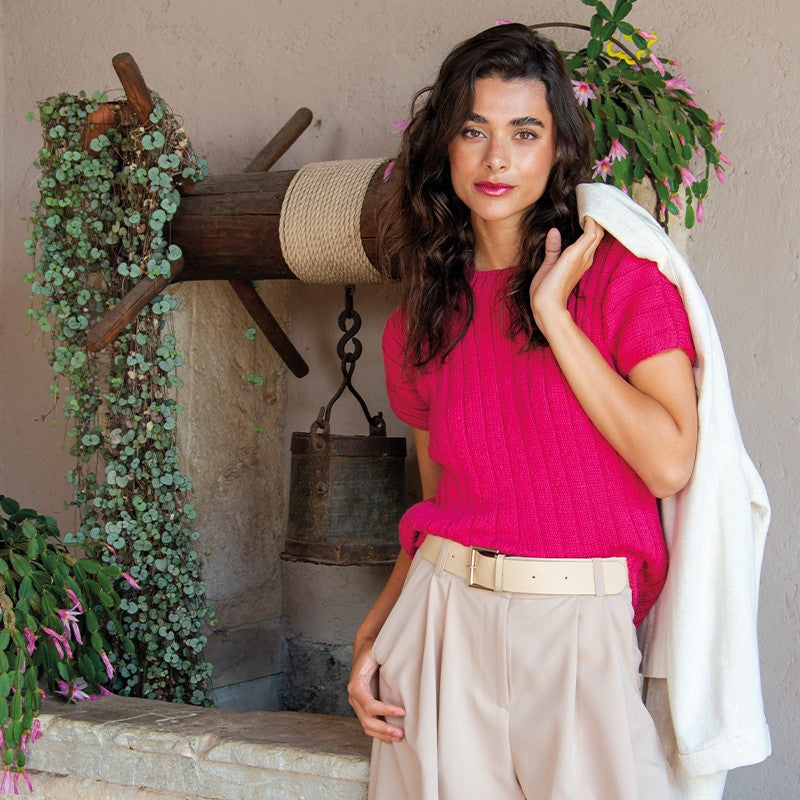 MAGLIA A COSTE CON MANICHE CORTE - TOP WOOL