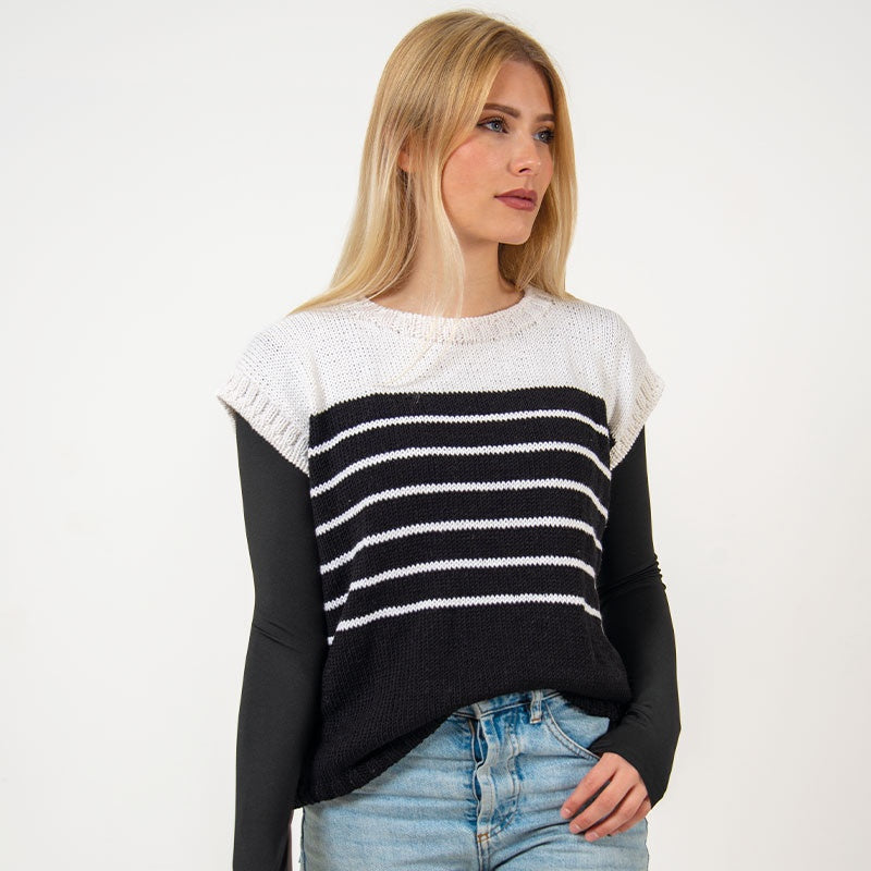 Gilet a righe ai ferri in Merino Fresh, foto 2