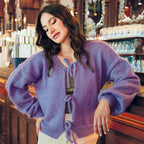 Cardigan con laccetti ai ferri in Superwool e Kid Seta, foto 2
