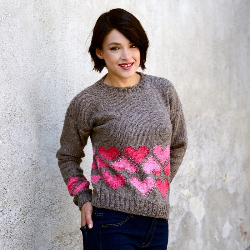 Pull jacquard con cuori ai ferri in Merinos Extra, foto 2