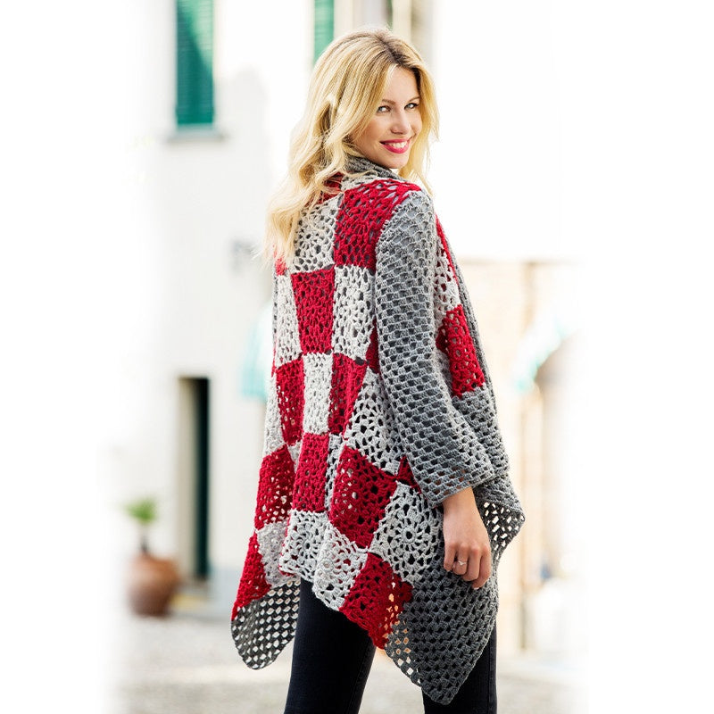 Cardigan lungo granny all'uncinetto in Bio Lana Fine – schema PDF